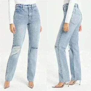 NWT Good American Good 90's Icon Distressed Jeans Sz 6/28